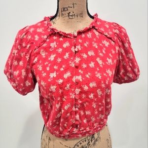 American Eagle Red Short Sleeved Peasant Top - Medium